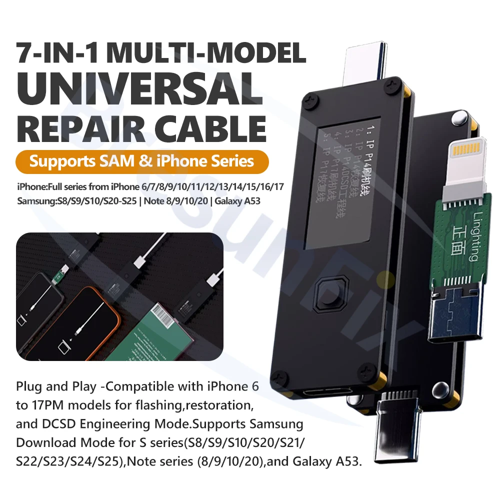

7-in-1 Multi-Model Universal Repair Cable IPhone 6-17PM SAM Note Flashing/Restoration/Download/Engineering/Power Supply Tool