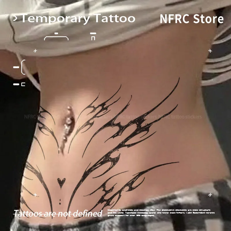 Tribal Flame Thorn Herbal Juice Tattoo Sticker Temporary Tattoos Fake Tattoo Dark Symmetrical Waterproof Semi Permanent Sticker