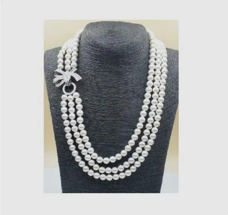 Triple strands AAA 7-8mm Real Natural white south sea pearl necklace 20\