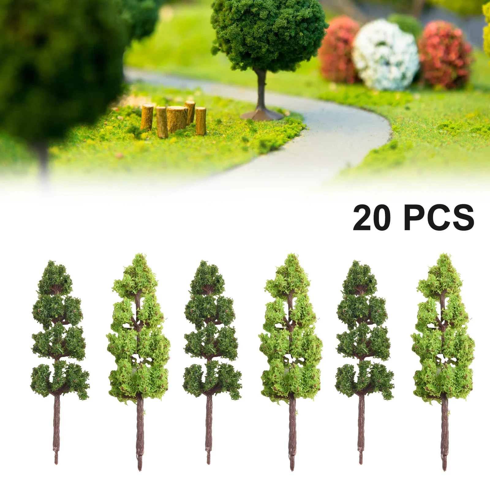 20Pcs Miniature Landscape Scenery Train Railways Trees Model Scale 1:200 Green Home Room Decor Scene Diorama Toys