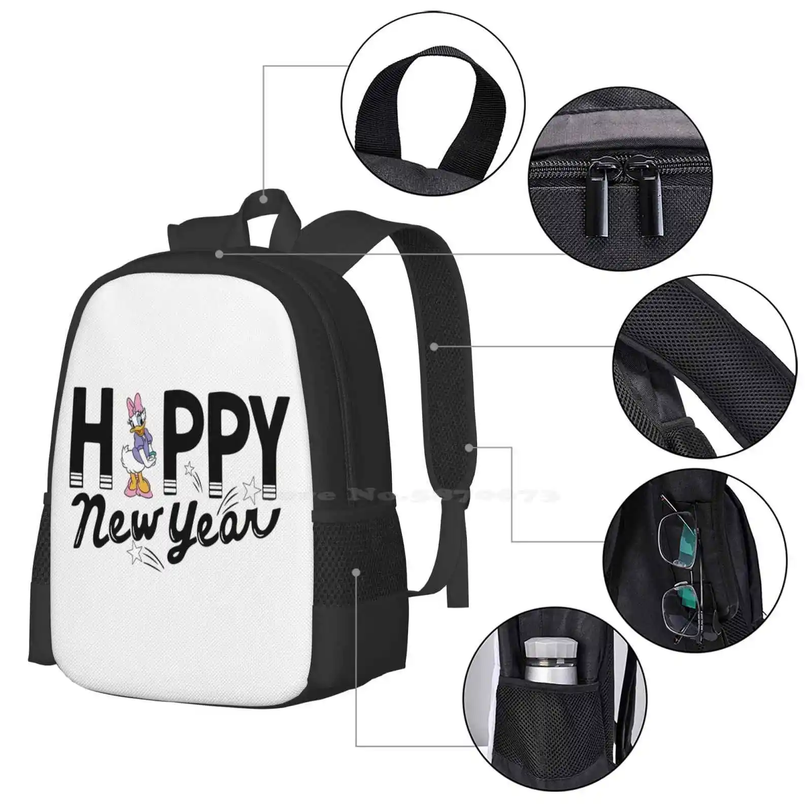 Happy New Year Daisy Duck Pattern Design Bag Student'S Backpack Daisy Duck Cute Daisy New Year Holiday Winter Party Cheer