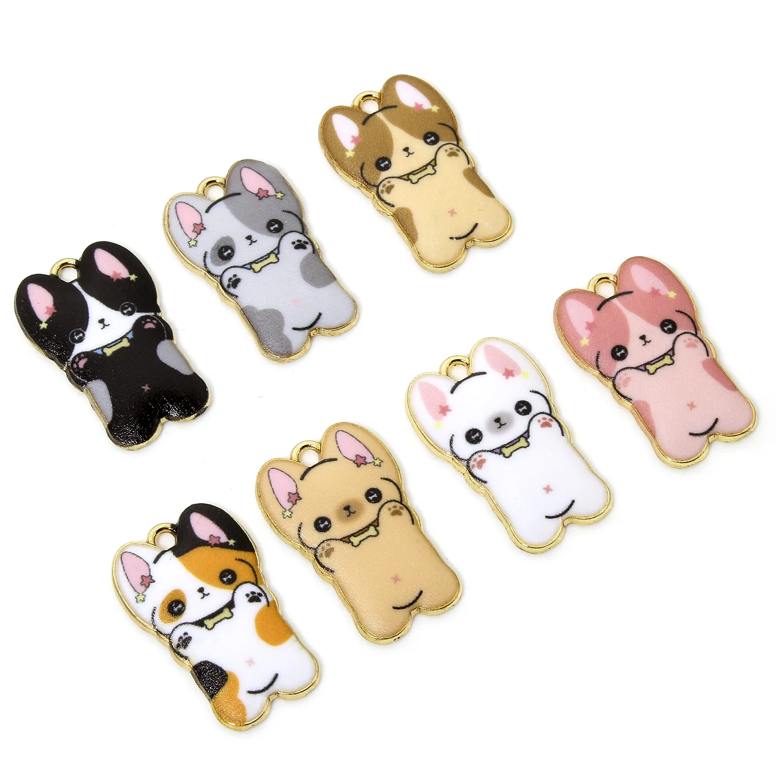 10 PCs Zinc Based Alloy Charms Multicolor Dog Animal Enamel Pendants For Diy Necklace Bracelets Making Findings 25mm x 16mm