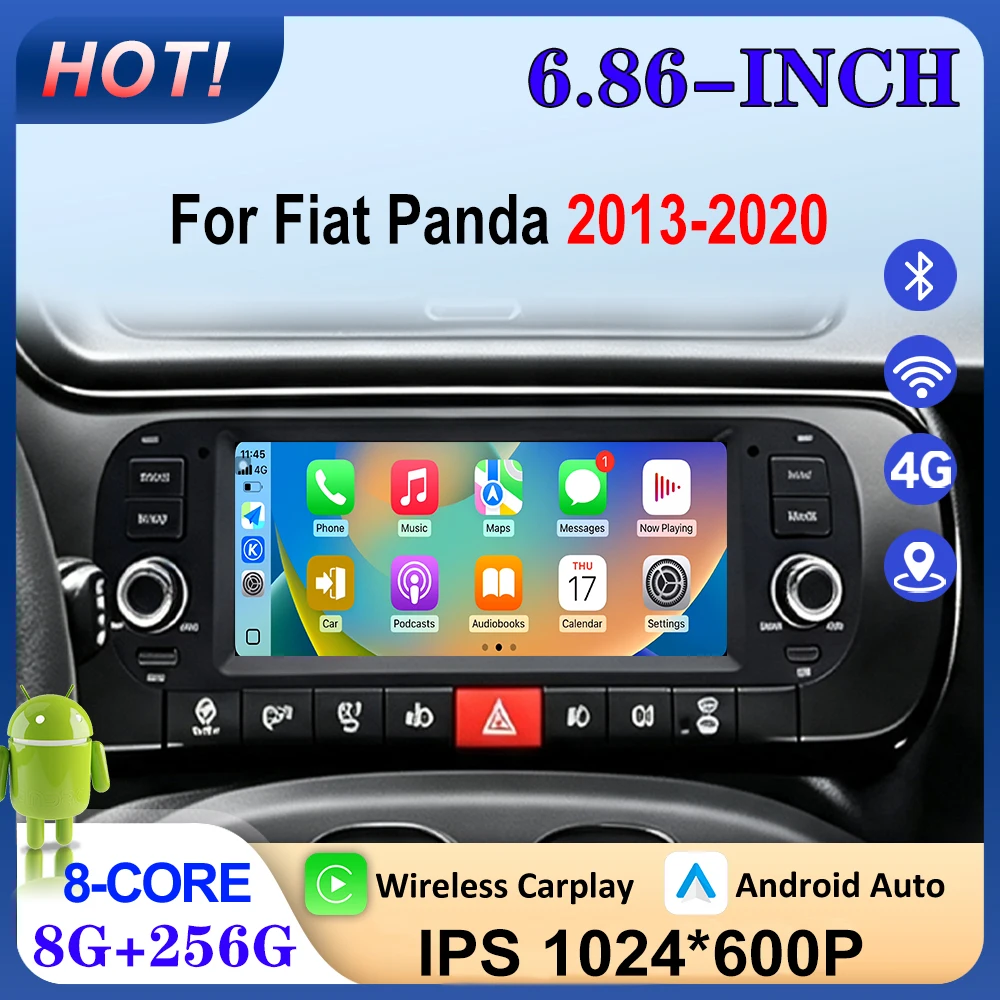 6.86 INCH Android Autormotive For Fiat Panda 2013-2020 Car Radio Multimedia Player GPS Navi Head Unit CarPlay DSP