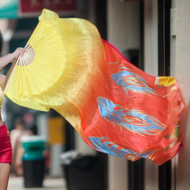 1 قطعة اليد اليمنى النار مروحة الحجاب الرقص الشرقي ملحق النساء عرض مسرحي الدعائم مروحة طويلة الحجاب مع قطع قوي الخيزران الضلع فينيكس طباعة #2