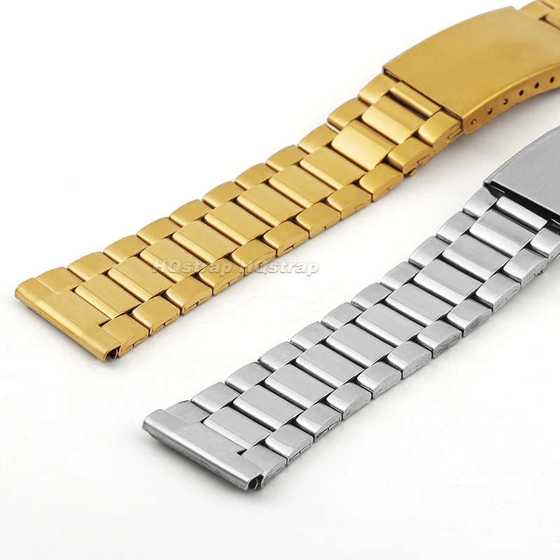 12mm 14mm 18mm 20mm satynowy pasek ze stali nierdzewnej składana bransoletka z klamrą metalowa uniwersalna opaska na nadgarstek srebrne złoto dla kobiet mężczyzn Watchband