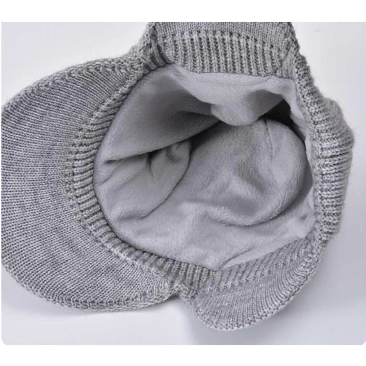 Men's Winter Visor Beanie With Earflap Warm Fleece Lined Knitted Ear Cover Brimmed Hat Sports Newsboy Cap for Outdoor Snow Cap