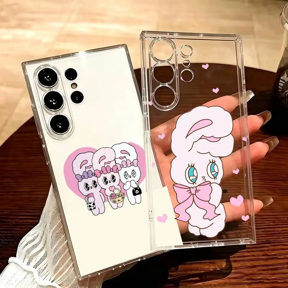 Cute Cartoon Esthers Bunny Phone Case For Samsung S25,24,23,22,21,20,30,Ultra,Plus,Fe,Lite Transparent Cover