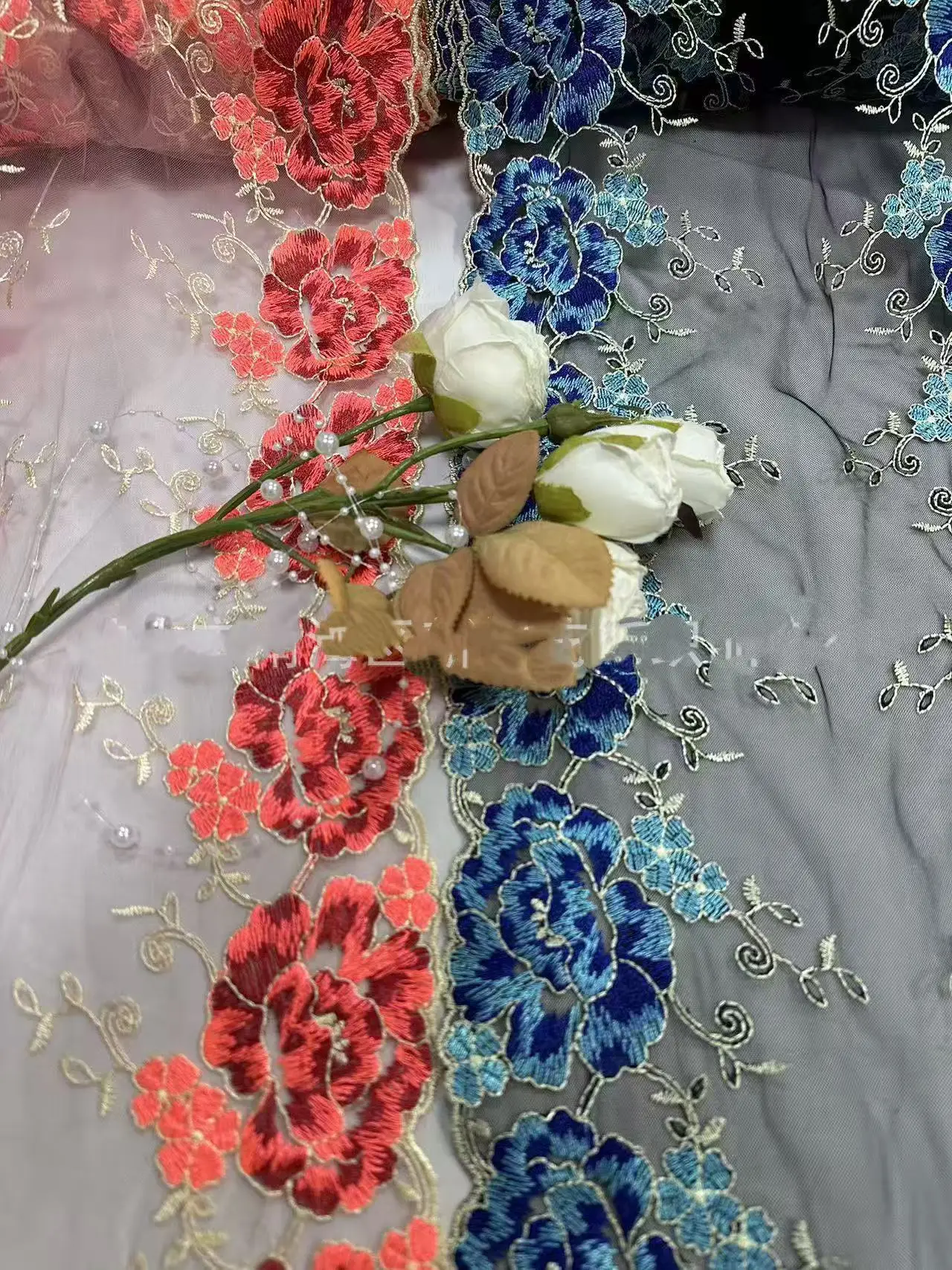 

20 ярдов двустороннего сине-оранжевого кружева с цветочной вышивкой для пошива нижнего белья, рукоделия, DIY, ткани для одежды, аксессуаров для пошива одежды