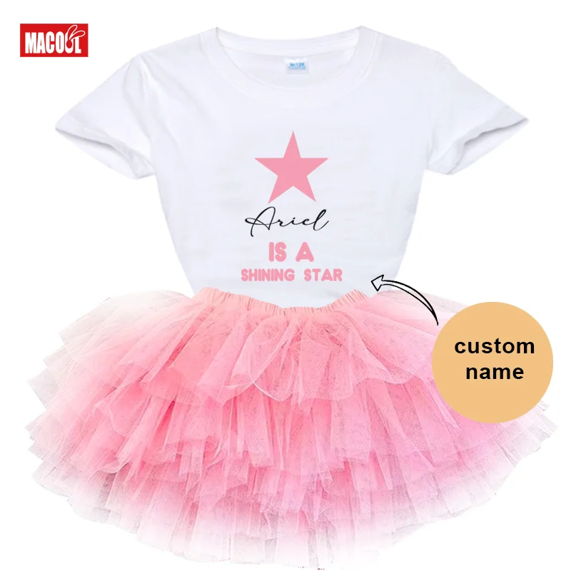 Kids Tutu Set Custom Name Girls T-shirt Tutu Skirt Outfit Birthday Party Personalized Name Girl Tutu Set Girls Tshirt Outfit