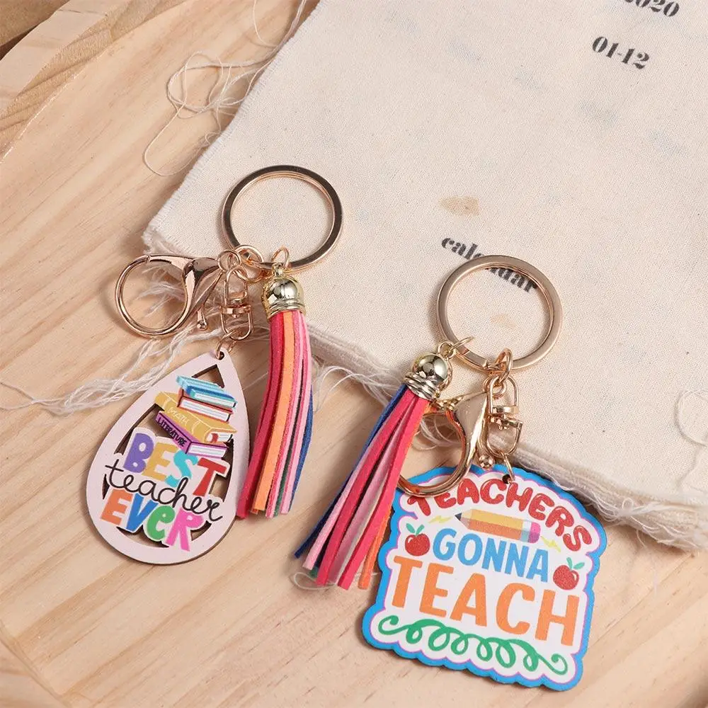 Best Selling Exquisite Rainbow Wooden Plaque Tassels Keychain Souvenir Key Chain Pendant Creative Love Teacher Day Great Gift