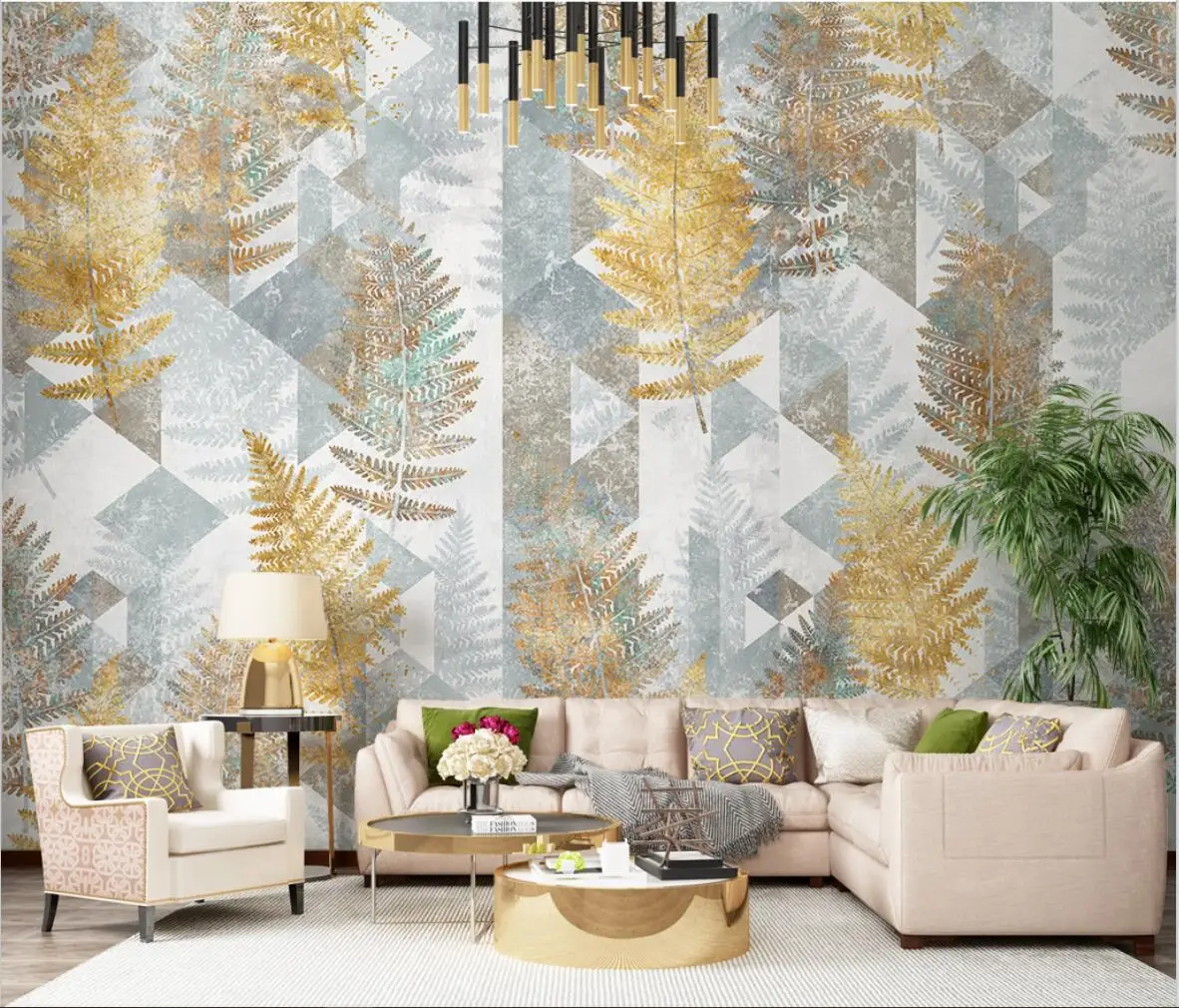 

beibehang Custom Nordic tropical plant leaves geometry Mural Wallpaper home decor papel de parede wall decorations living room