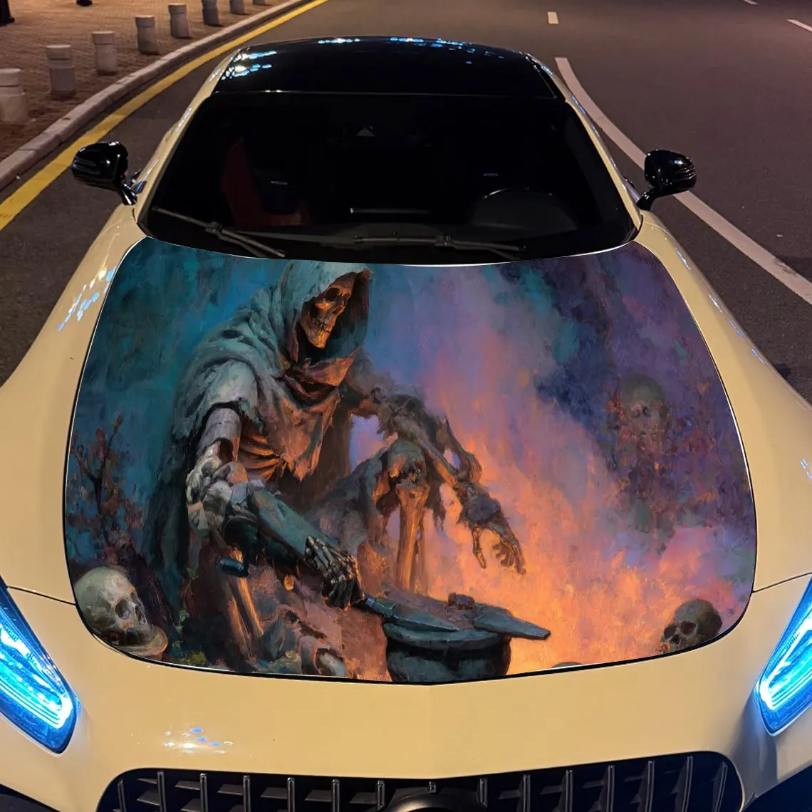 ملصق غطاء محرك السيارة على شكل هيكل عظمي قوطي وجمجمة، أغطية فينيل أوتوماتيكية، ملصق سيارة ذاتي اللصق مقاوم للماء، متين ونملة #1