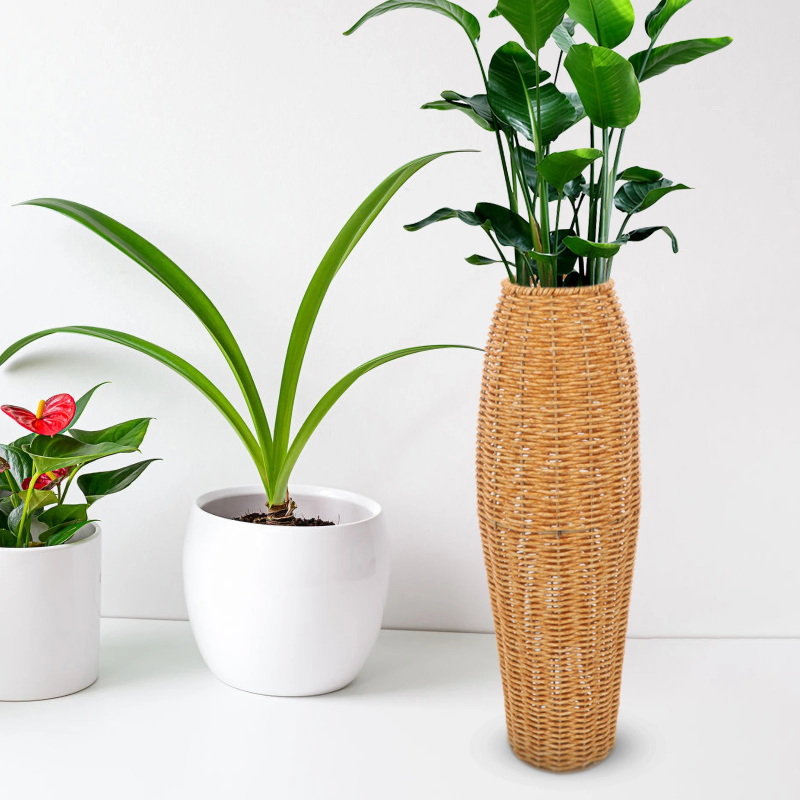 

Imitation Rattan Vase Woven Flower Holder Plastic Tall Decorative Simple Vase Home Office Balcony Wedding Artificial Flowers Dry