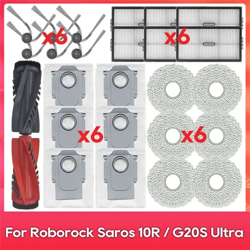 AS94-For Roborock Saros 10R / G20S Ultra Main Side Brush Hepa Filter Mop Cloth Dust Bag Robot Vacuum Cleaner Spare Parts Kit