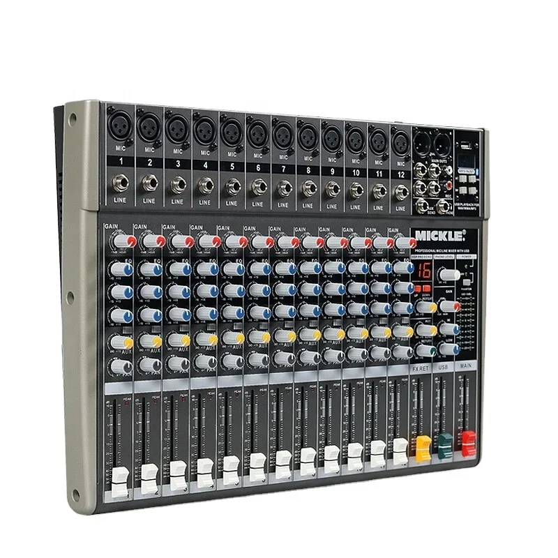 

Профессиональный аудиомикшер Manchez MQ-12 на 4, 8, 12 каналов с USB, усиление басов, микшерный пульт, MP3, караоке, усилитель, DJ-оборудование
