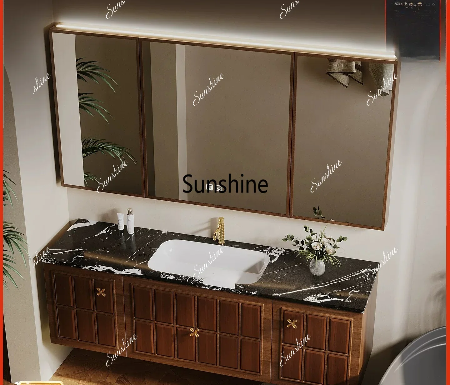 YMedieval style bathroom cabinet combination bathroom rock slab washstand simple