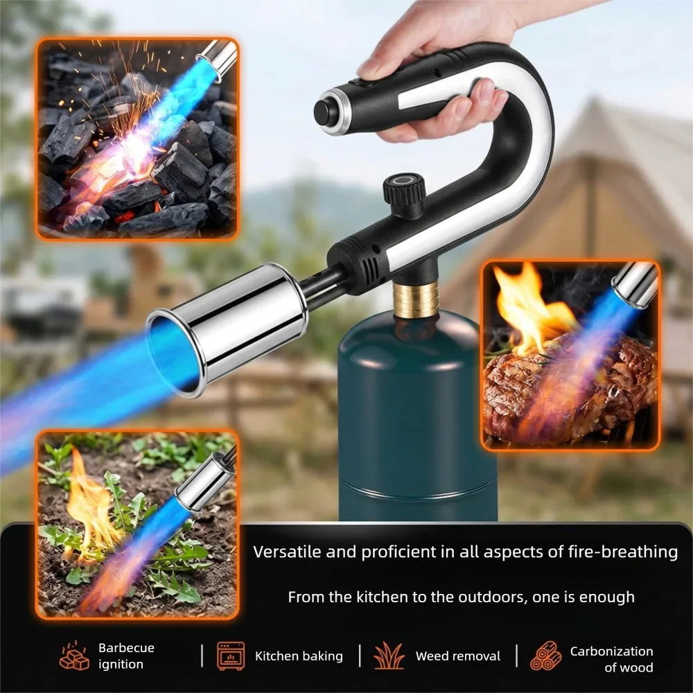 Portable Handheld U-shaped Spray Gun with One Click Flame Thrower for Windproof Home Kitchen Outdoor Barbecue