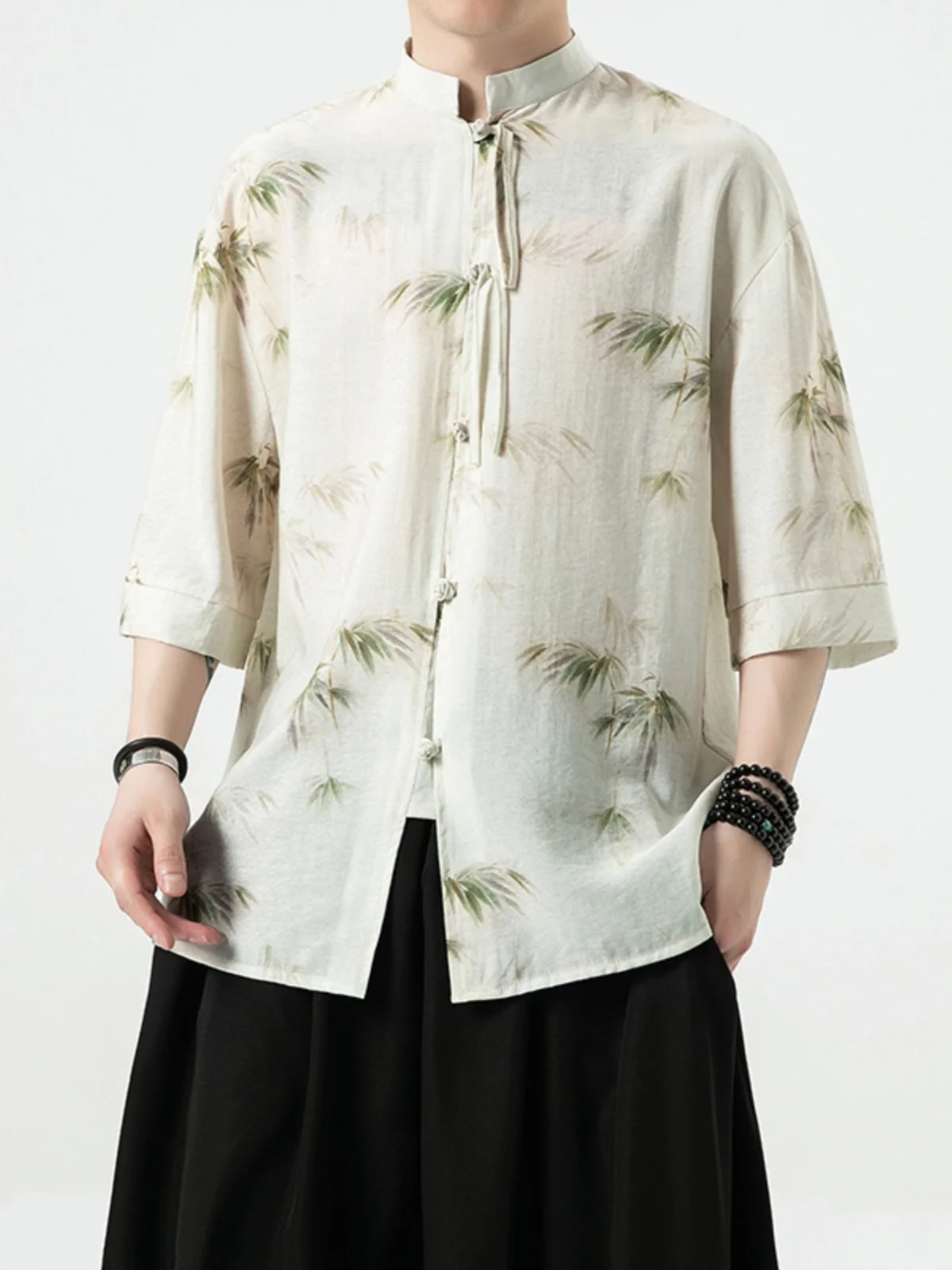 

Ice Silk Short Sleeve Shirt Men's Summer Thin Style New Chinese Style High End Feeling Top Printed Loose Fit Youth Fashion