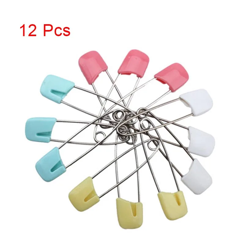 12pcs Stainless Steel DIY Sewing Tools Accessory Baby Safety Shower Cloth Diaper Pin Holder Accessories Clothes Pin Random Color