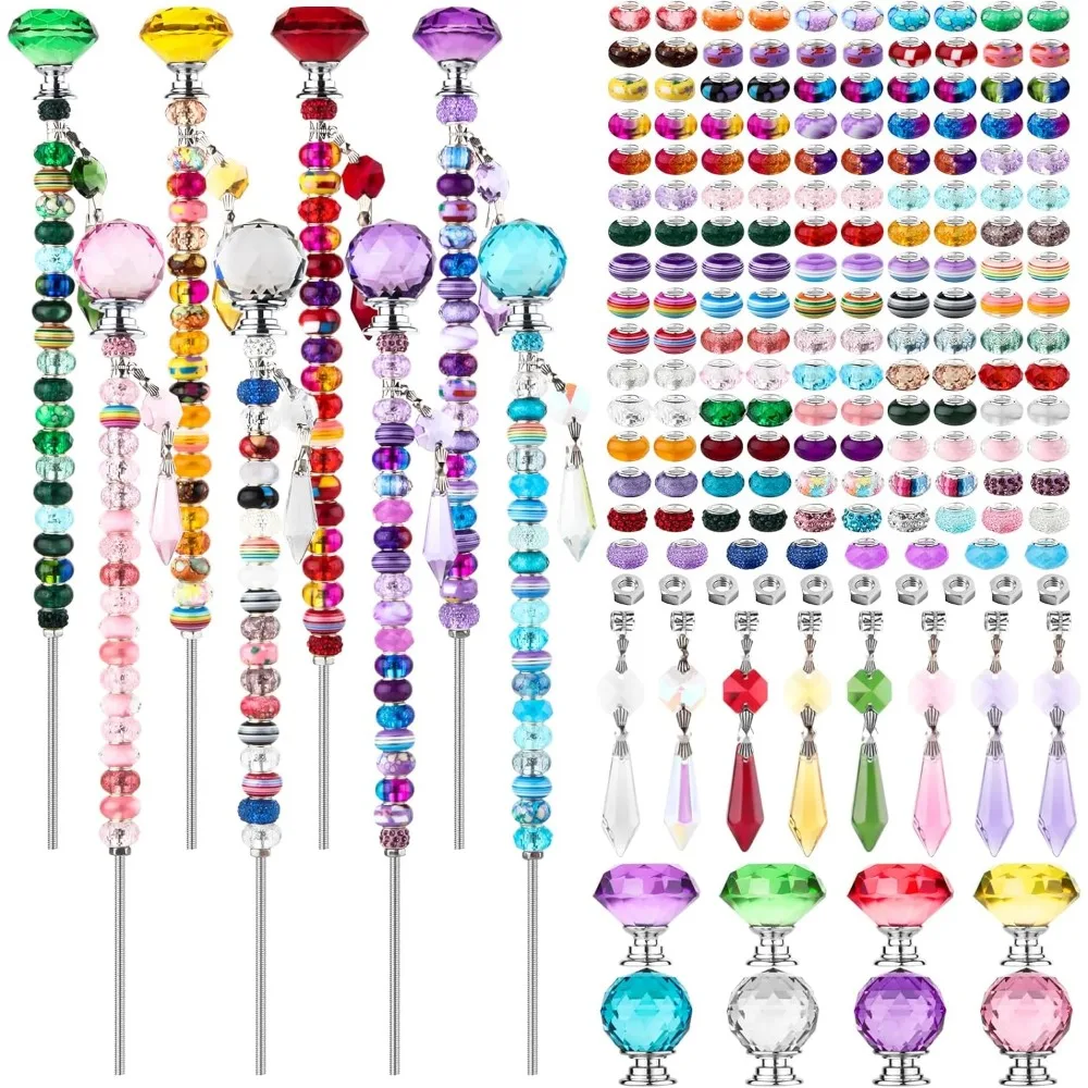 

192Pcs DIY Fairy Wand Beaded Garden Stakes Kit, Fairy Wands Kit with Sparkling Crystal Pendants, Suitable for Different Holiday