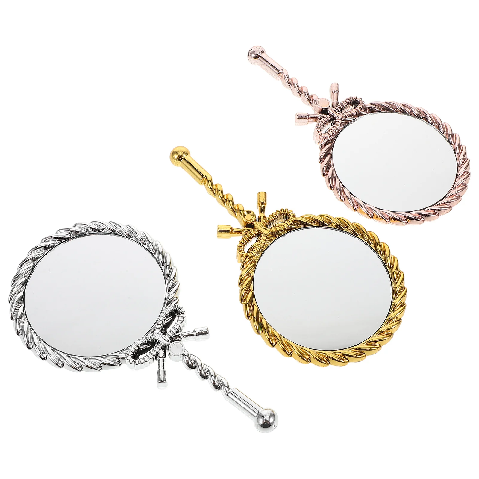 3Pcs Handheld Makeup Mirror Vintage Plastic Frame Electroplated Handle Portable Vanity Table Mirror for Women Travel Girls