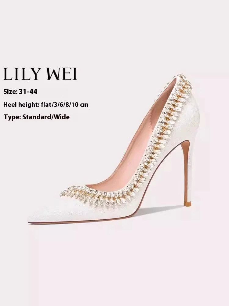 

Весенние свадебные туфли на тонком высоком каблуке с острым носком и блестками, свадебные туфли большого размера, расширенные женские туфли на плоской подошве большого размера
