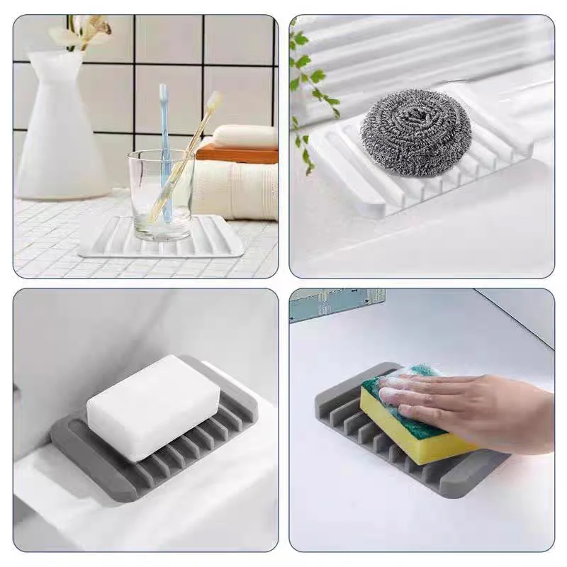 4/2/1Pcs Bathroom Silicone Soap Dish Drain Bath Drain Soap Rack Kitchen Countertop Sponge Rack Drying Tray Home Washroom Tools