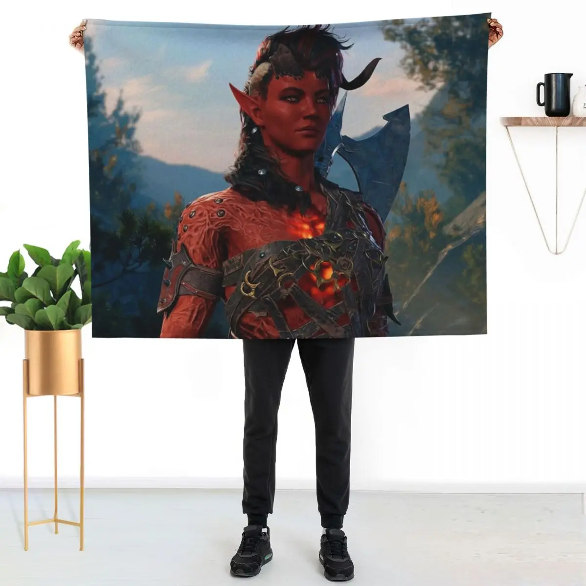 

Karlach the Tiefling Barbarian Adventurer Throw Blanket Faux Fur Soft Warm Blanket for Bed