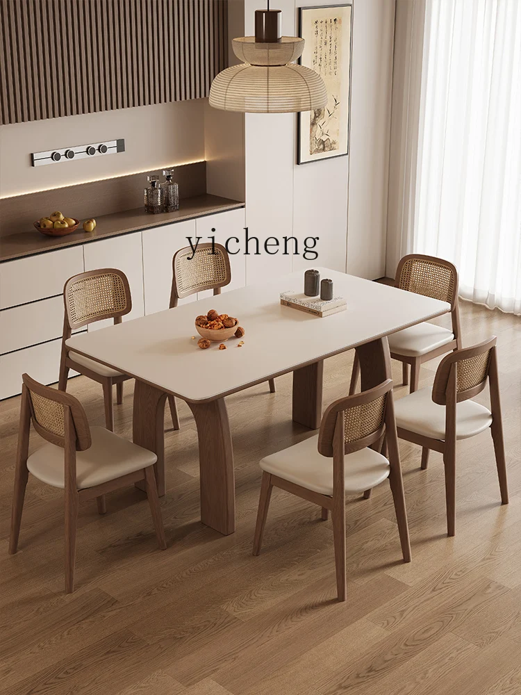 

Solid Wood Dining Table for Home Use, Simple Rectangular Living Room Vintage Style Rock Board Dining Table
