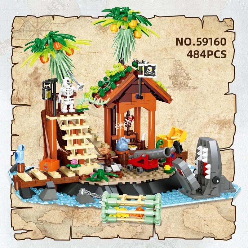 Juego de Brock de construcción de torre de vigilancia pirata, 3 estilos, casa de pirata Medieval artesanal, Kit de ladrillos de Isla de Calavera, juguete, regalo de cumpleaños para niños