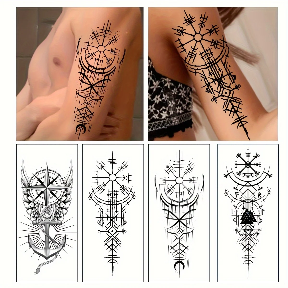 

4pcs Large Arm Sleeve Viking Tribe Retro Tattoo Waterproof Hyperrealistic for Women Men Temporary Viking Sticker Body Fake Tatoo