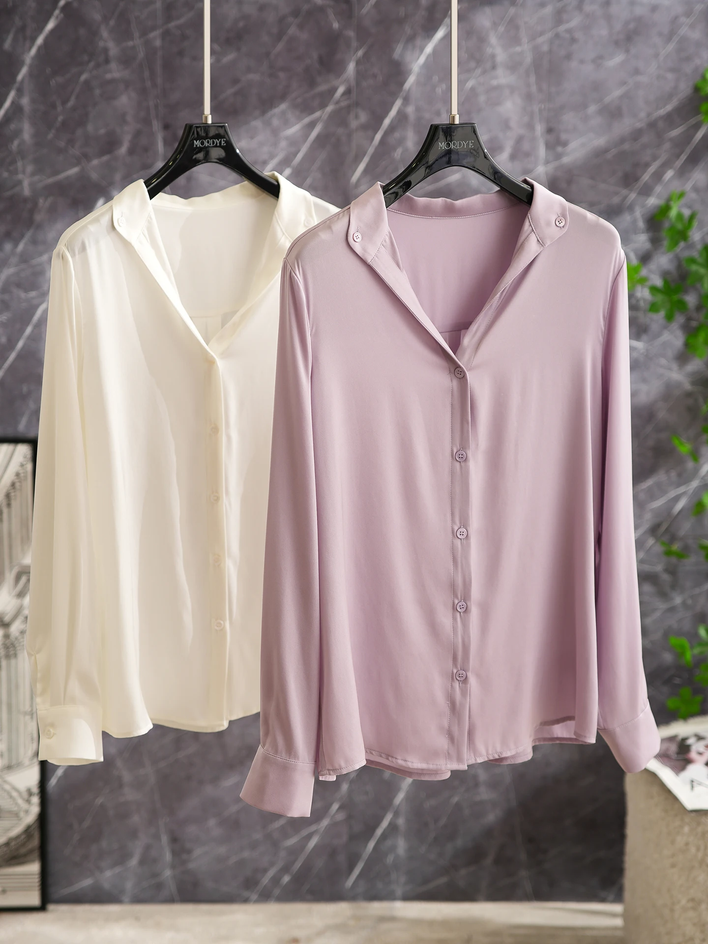 

Ele V-Ne Long Sve Silk Silk irt Women's Top Unique Design Breathable Comfortable Straight Cut Button Detail