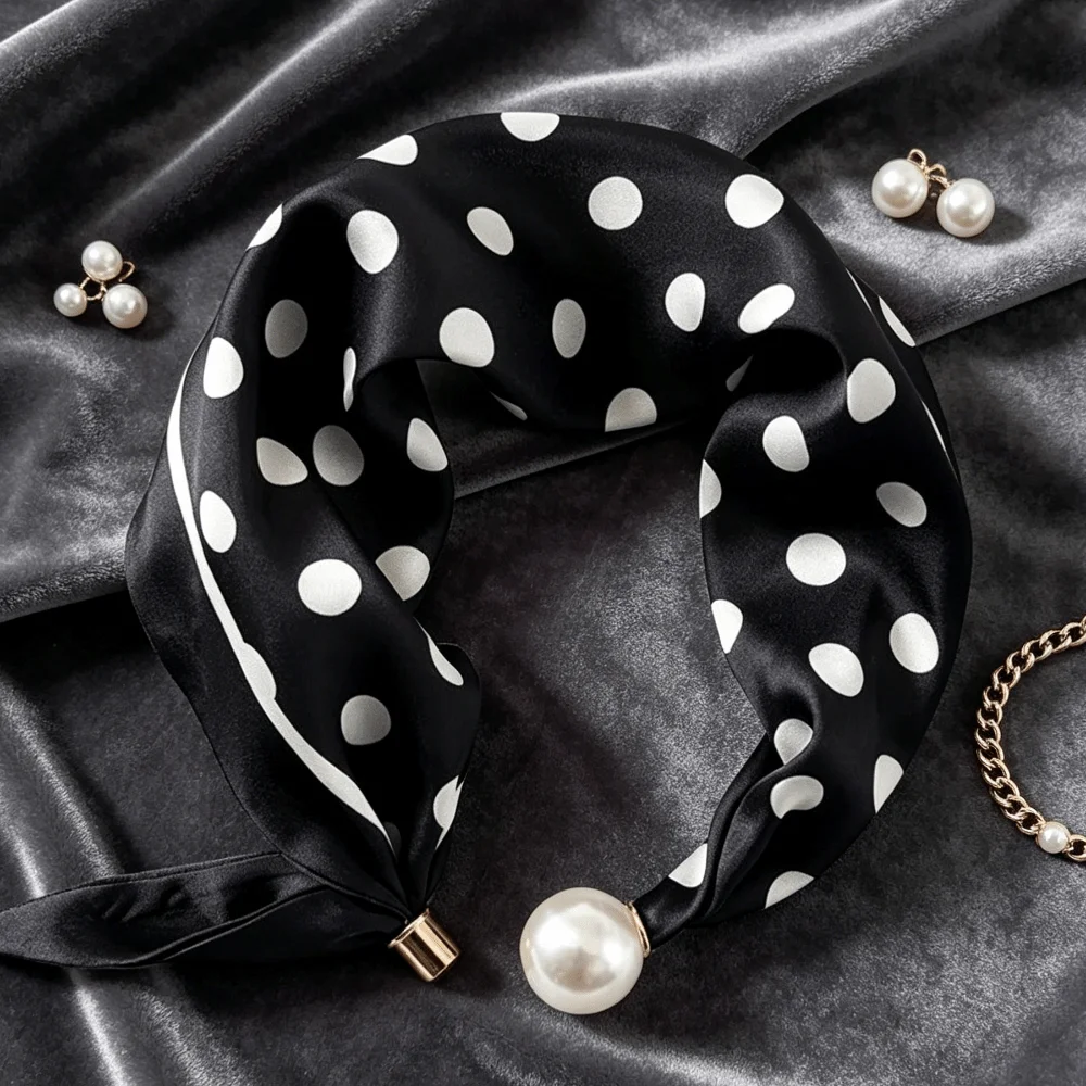 Fashionable Chic Lazy Scarf Lightweight Polyester Pearl Decoration Scarf Thin Material Convenient Neck Scarf Spring Summer