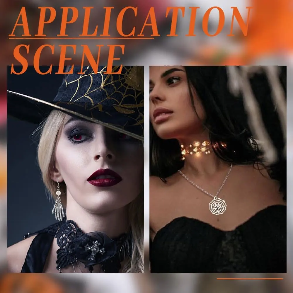 7/17/37 قطعة قلادة فضية على شكل شبح الخفافيش على شكل شبكة عنكبوت على شكل شبكة عنكبوت، أقراط على شكل سوار ذاتي الصنع، هدية الهالوين