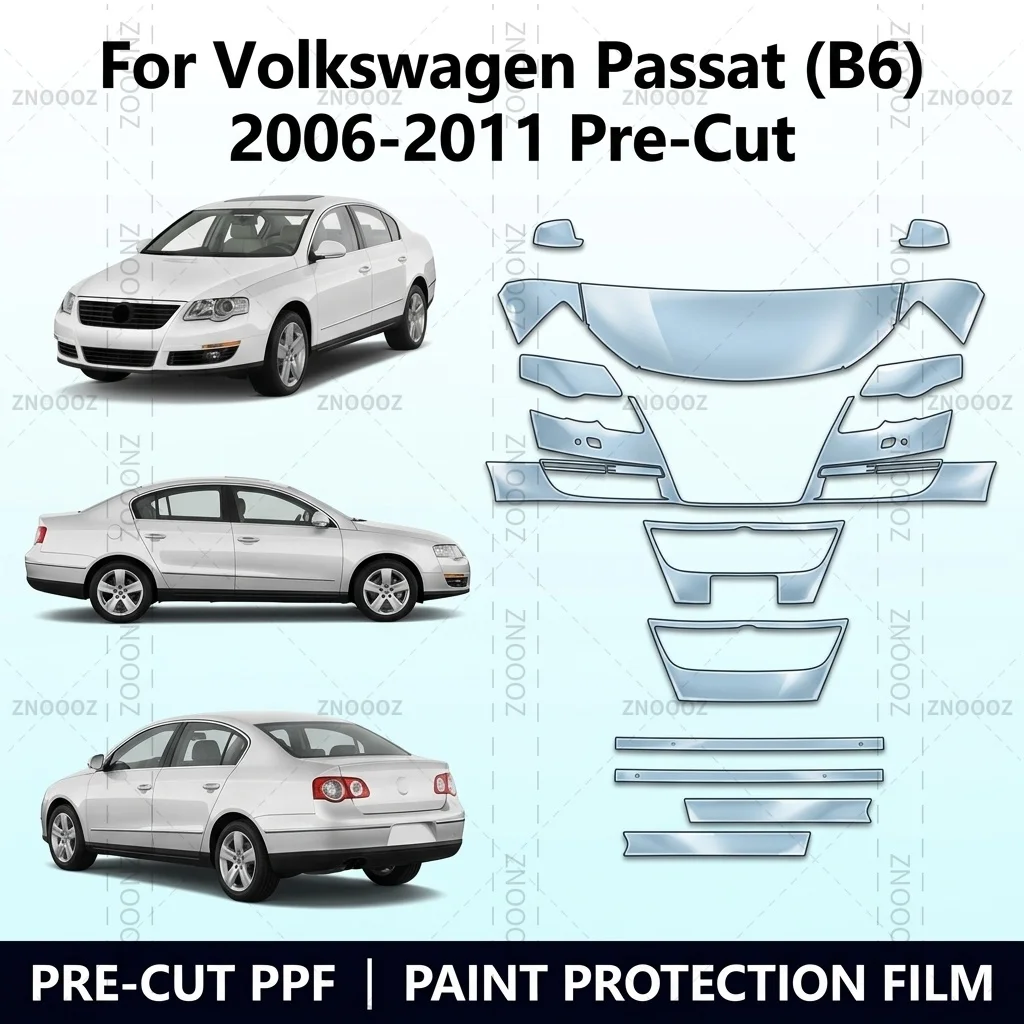 For Volkswagen Passat (B6) 2006-2011 Pre-Cut PPF Paint Protection Film Front Kit TPU Self Healing High Gloss Anti Yellowing