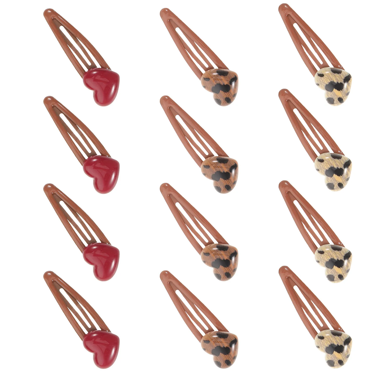 

Набор из 12 винтажных заколок для волос с леопардовым принтом в форме сердца для женщин и девочек, маленькие заколки-сердечки для повседневной укладки и вечеринок