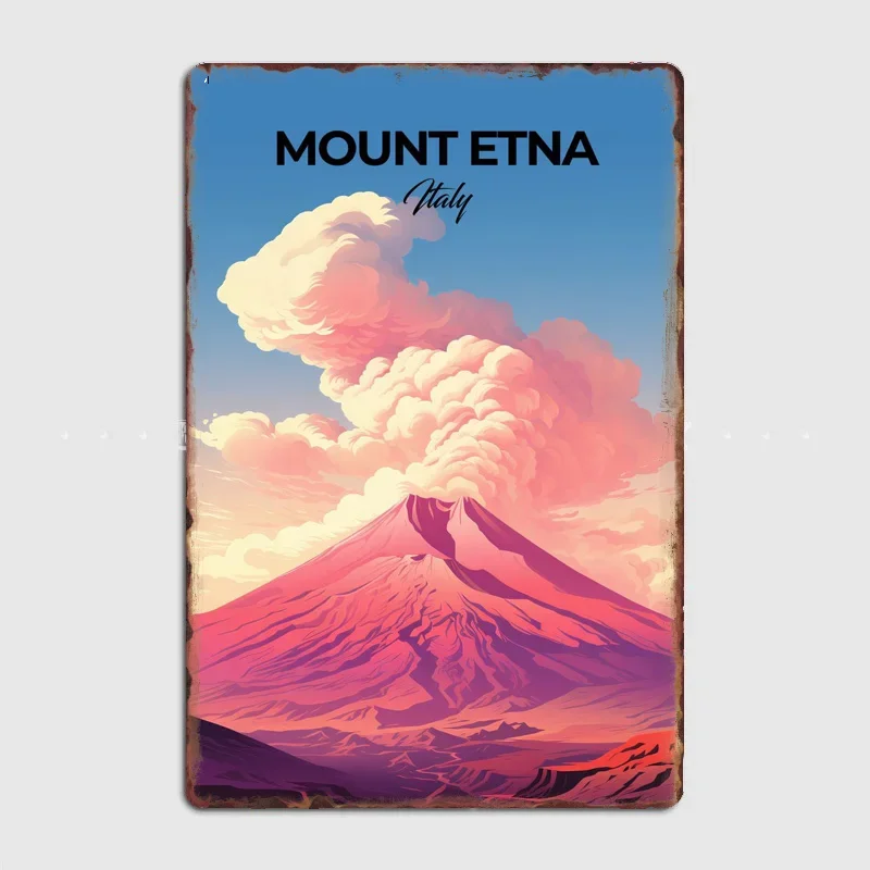 Póster Retro de Metal del Monte Etna, Italia, Placa Decorativa para Pared, Decoración para el Hogar, Club o Habitación