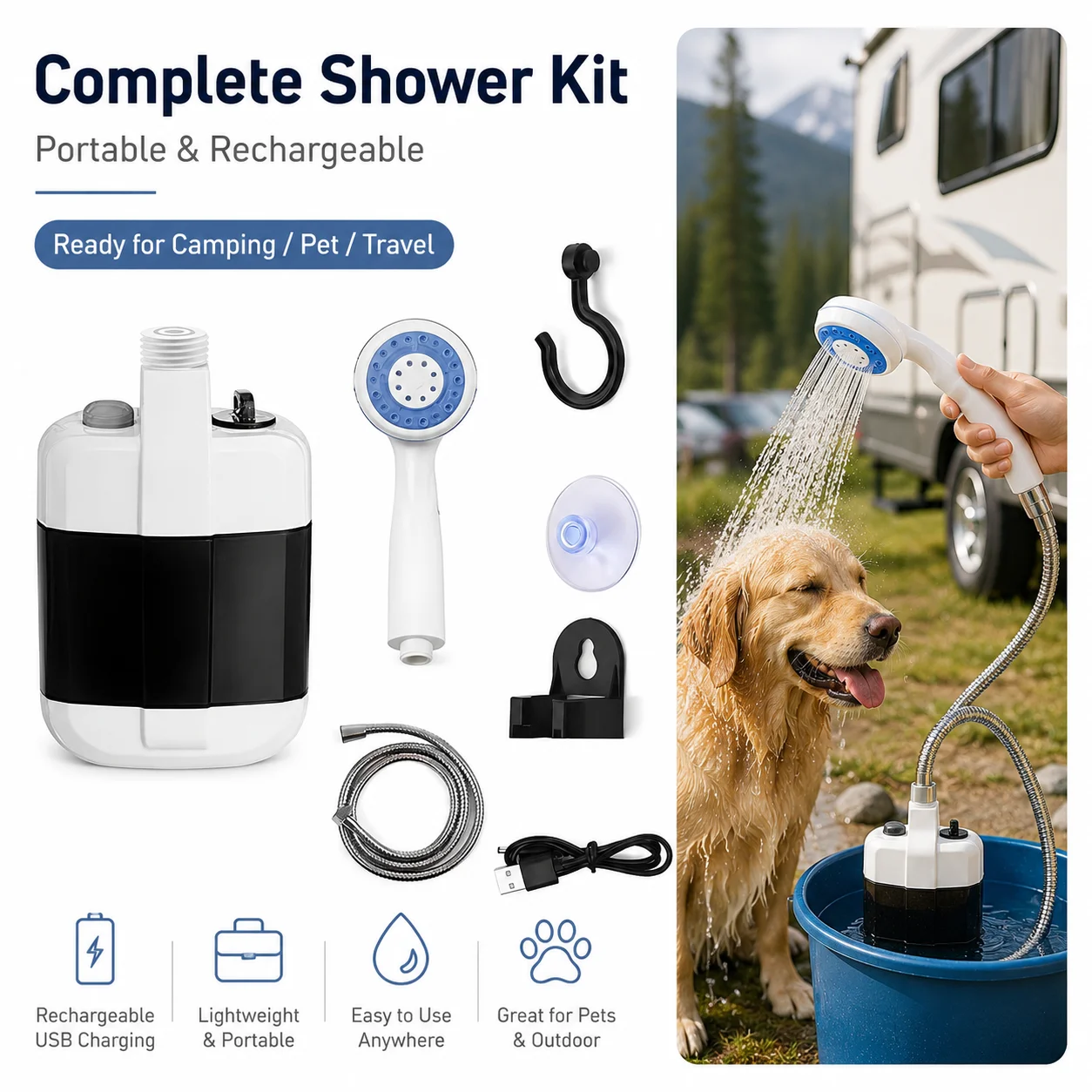 Outdoor Camping Rental - Douche de camping électrique portable, pompe
