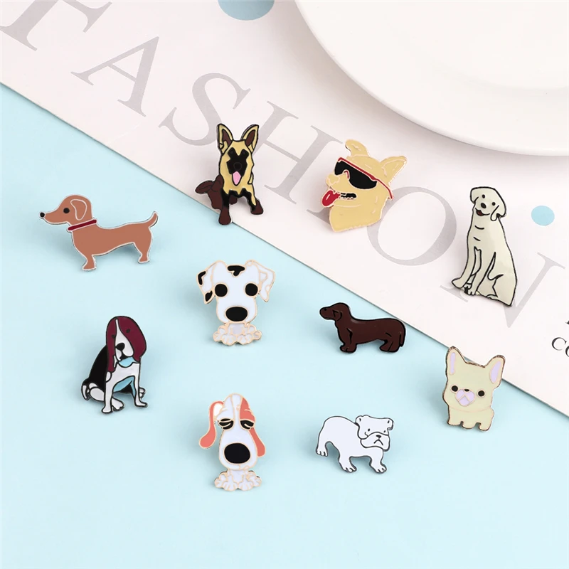 Cute Funny Pet Dogs Enamel Pins Cartoon Animals Chihuahua German Shepherd Brooches for Dog Lover Jewelry Bag Clothes Denim Badge