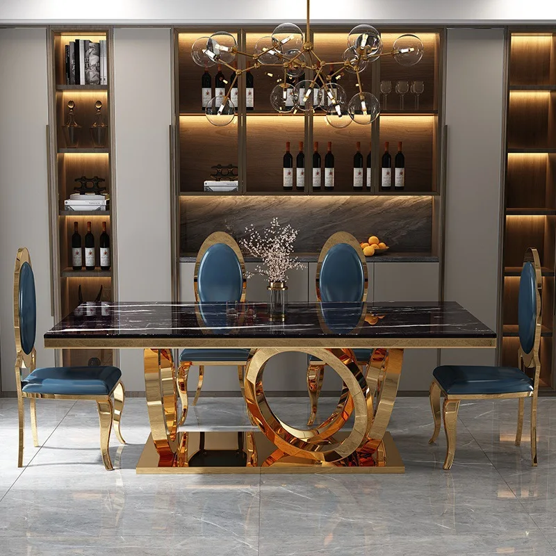 #Light Luxury Big Size Dining Table Chairs Glossy Finish Unique Modern Minimalist Design