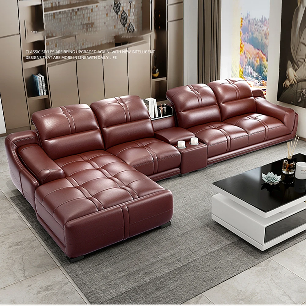 

MINGDIBAO Living Room Sofas Italian Genuine Leather Sofa Sets Big Sectional Corner Couch With Adjustable Headrest Home Furniture