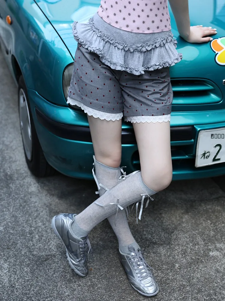 

MOF Gift op ey Red Polka Dot Ruffle Suit Pants Women Faionable Design Straight Leg Princ Sle l Waist Polyester