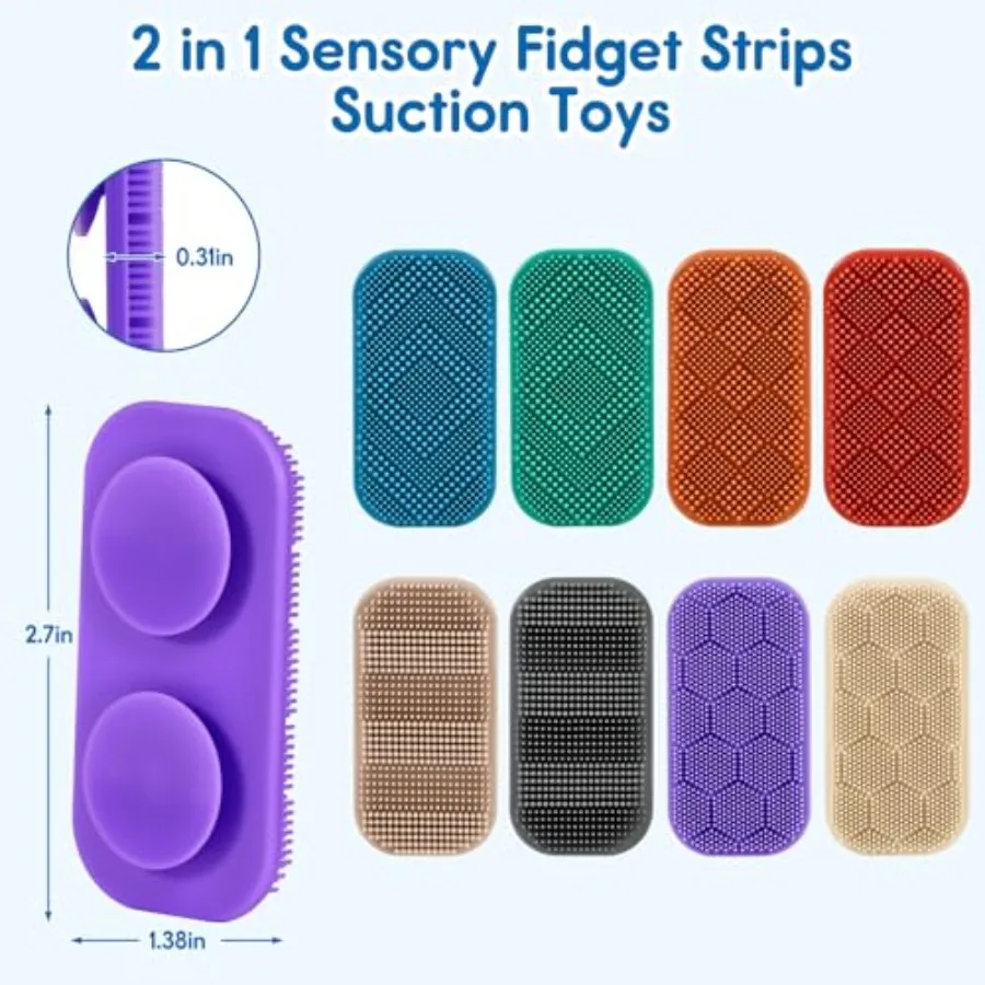 Quality Assurance Silicone Fidget Strips for and Adults with ADHD, Autism and Anxiety, Texture Relief Fidget Toys with Suction - view 2