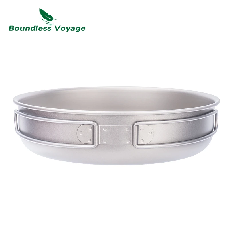 Boundless Voyage Titanium Frying Pan Plate Dish with Folding Handle Ultra-light Camping Picnic Skillet Griddle Tableware Ti2063C