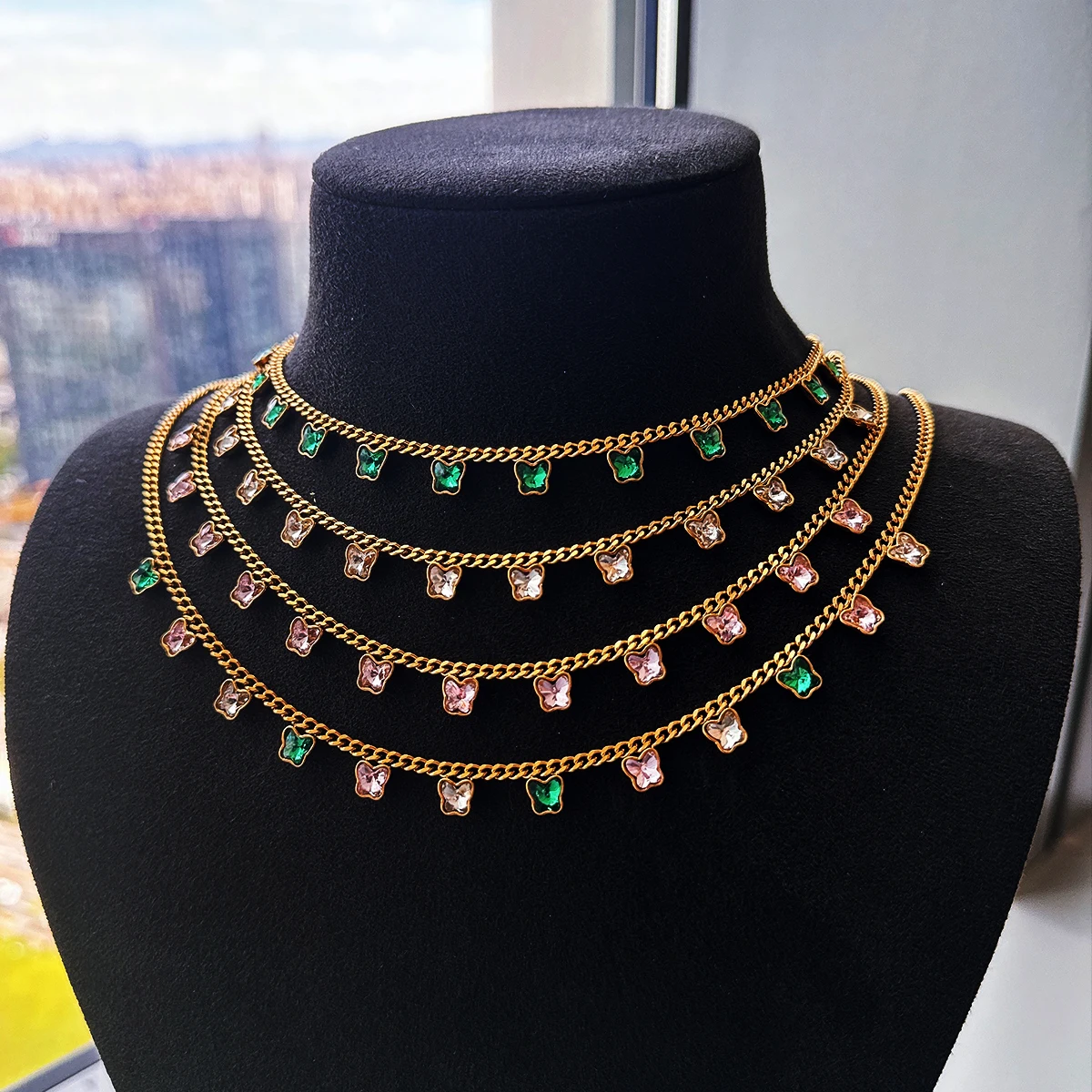 Luxury Zircon จี้ผีเสื้อสร้อยคอผู้หญิงสแตนเลสสตีลสีสร้อยคอสร้อยคอ 2025 ใหม่เครื่องประดับงานแต่งงาน