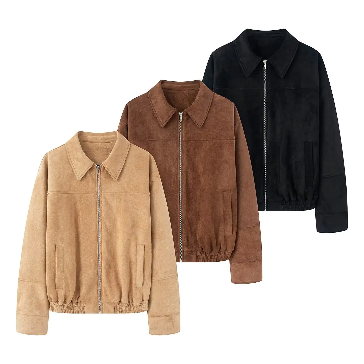 

Осень-зима 2025 г., вельветовая куртка для женщин, молния спереди, длинный рукав, воротник с лацканами, винтажное повседневное пальто, женская верхняя одежда