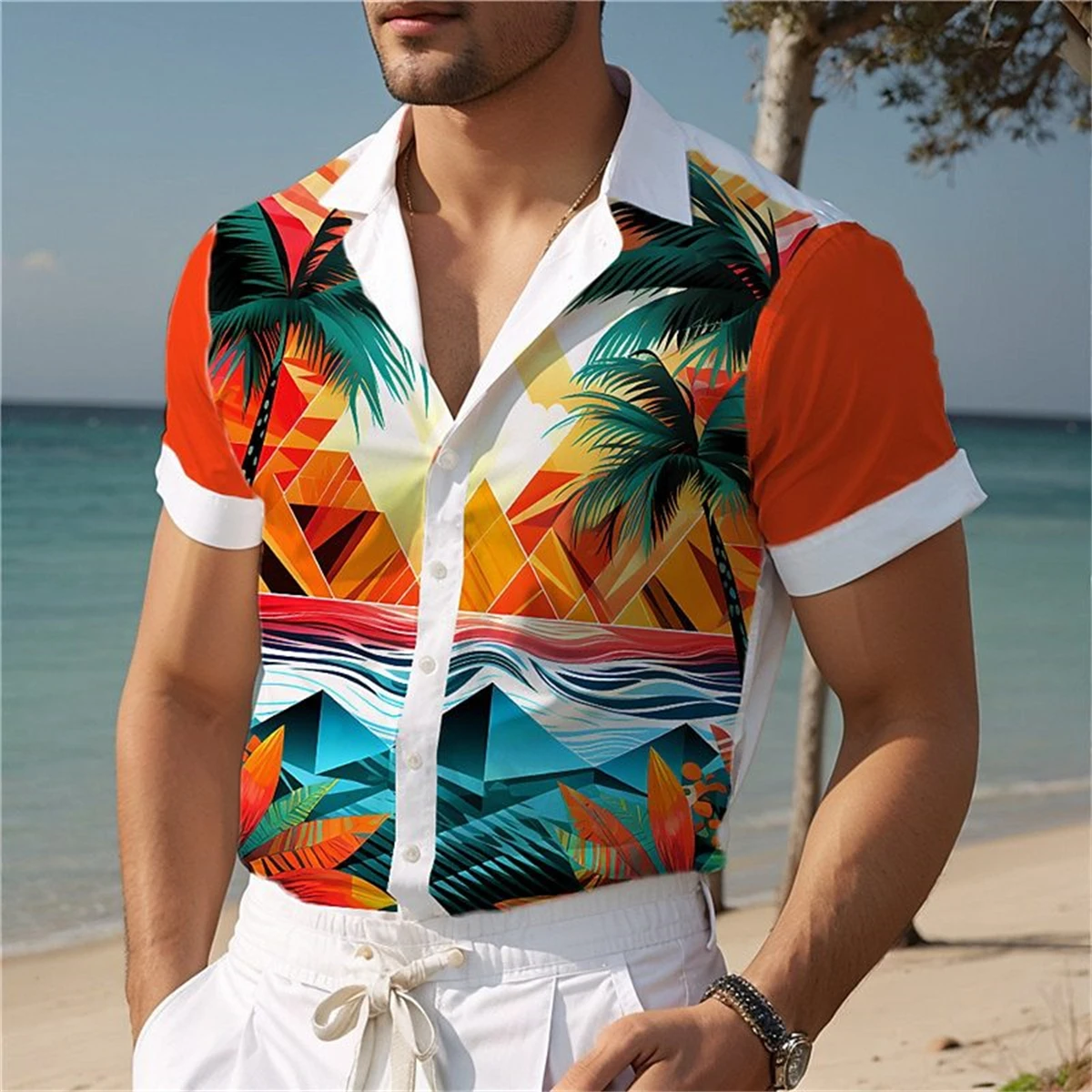 

Summer casual fashion men's short-sleeved shirts handsome beach comfortable lapel men's tops plus size men's shirts