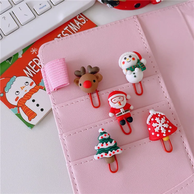 2pcs Christmas Paperclips Kawaii Notebook Binder Clips Planner Bookmarks Tickets Photo Clamps Kids Gifts Office Binding Supplies