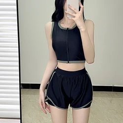 Women Swimsuit High Waist Sexy Beach Wear Two Pieces Sports Bathing Suit Padded Sleeveless Zipper Surfing Suit Beach Suit