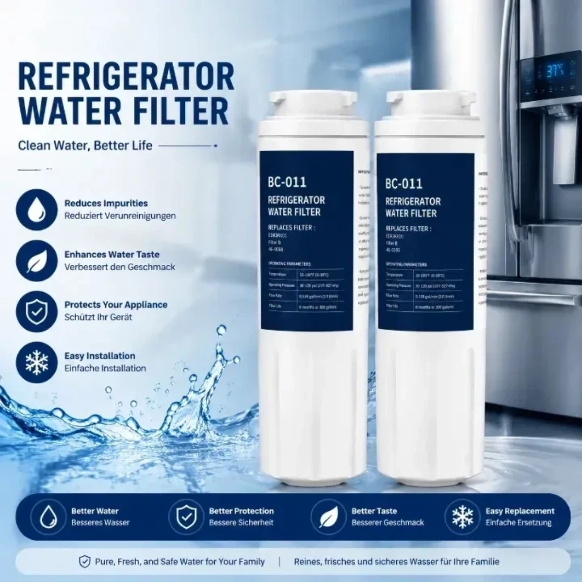 UPVIEWS Water Filter Replacement intended for EveryDrop Filter 4 2 Pack compatible with Whirlpool EDR4RXD1 UKF8001 4396395